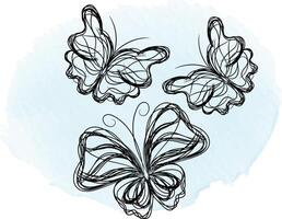 Butterfly outline with linear flat details collection vector