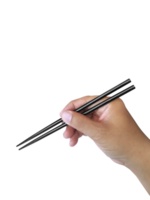 Hand holding wooden chopsticks, transparent background png