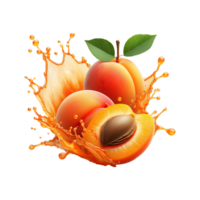 Apricots and juice splash isolated on a transparent background png