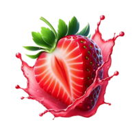 Strawberry and juice splash isolated on a transparent background png