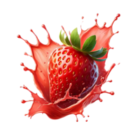 Strawberry and juice splash isolated on a transparent background png