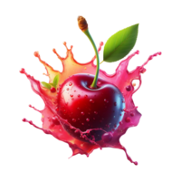 Fresh Cherry and juice splash isolated on a transparent background png