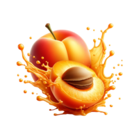 Apricots and juice splash isolated on a transparent background png