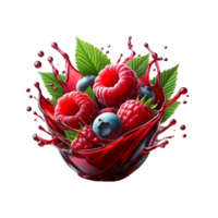 Fresh raspberry and juice splash isolated on a transparent background png