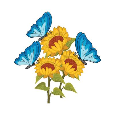 illustration of sunflower with butterfly