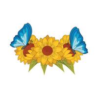 illustration of sunflower with butterfly vector