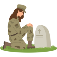 Military soldier girl in front of grave png