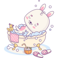 Cute relaxed rabbit in bubble bath png