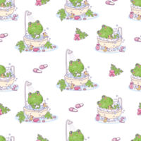 Seamless pattern with bathing cute frogs png