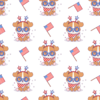 Seamless pattern with patriotic funny puppy png