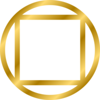 Gold shiny glowing vintage square and circle frame with shadows. Gold realistic square border. illustration png