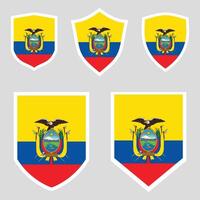 Set of Ecuador Flag in Shield Shape Frame vector