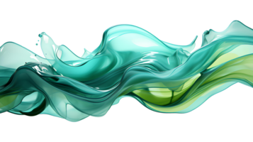 Green abstract liquid wave. Green pigment floating isolated. Blue liquid splash isolated png