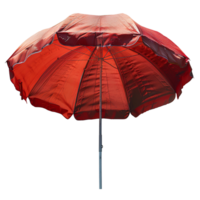 Red beach umbrella. Red parasol for beach use isolated. Beach umbrella or parasol png