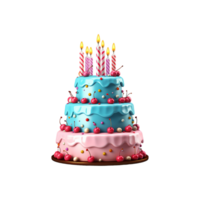 Birthday cake with candles and decorations isolated on transparent background png