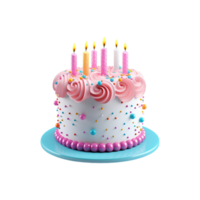 Birthday cake with candles and decorations isolated on transparent background png