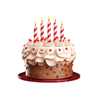 Birthday cake with candles and decorations isolated on transparent background png