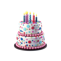 Birthday cake with candles and decorations isolated on transparent background png