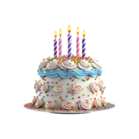 Birthday cake with candles and decorations isolated on transparent background png