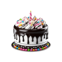 Birthday cake with candles and decorations isolated on transparent background png