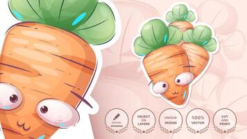 Carrot Cartoon Character. Cute Vegetable. Illustration for Kids vector