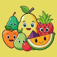 Fruits collection cartoon-style illustration vector