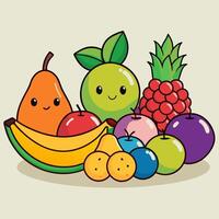 Fruits collection cartoon-style illustration vector