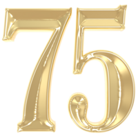 75 Gold Nummer 3d Rendern png