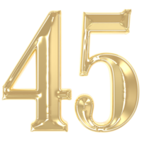 45 Gold Number 3D Rendering png