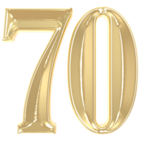 70 Gold Number 3D Rendering png