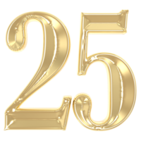 25 Gold Number 3D Rendering png