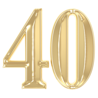 40 Gold Number 3D Rendering png