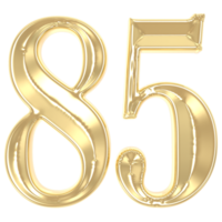 85 Gold Number 3D Rendering png