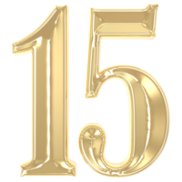 15 Gold Number 3D Rendering png