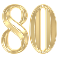 80 Gold Nummer 3d Rendern png