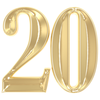 20 Gold Number 3D Rendering png