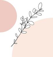 Boho line art illustration, Mid century modern minimalist line art leaf with pastel color circles artwork. vector