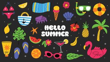 Set of summer holiday beach elements vector