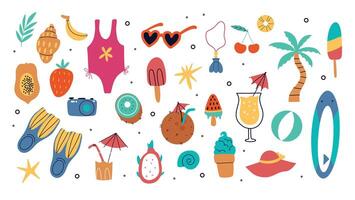 Set of summer holiday beach elements vector