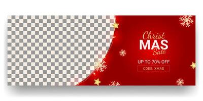Merry Christmas and happy new year red horizontal sale banner vector