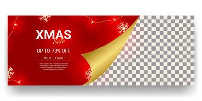 Merry Christmas and happy new year red horizontal sale banner vector