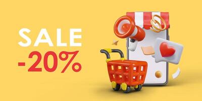 Discount, sale concept 20 percent. Price reduction announcement vector