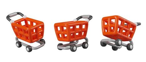 Collection with cartoon shopping cart in different positions vector