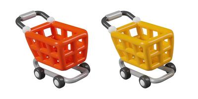 Red and yellow shopping carts. Empty store trolley. Symbol of online commerce, digital marketing vector