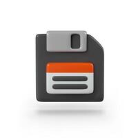 Front view on realistic black floppy disk with white and red elements vector