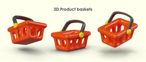 Empty red shopping cart. Realistic model in different positions vector