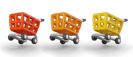 Collection with set of shopping carts in red, orange, and yellow colors vector