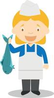 Cute cartoon illustration of a fishmonger. Women Professions Series vector