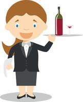 Cute cartoon illustration of a waitress. Women Professions Series vector