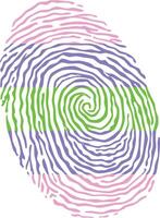 Fingerprint colored with the Trigender pride flag isolated on white background Illustration vector